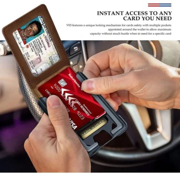 Mens Wallet Tactical Bifold Wallets for Men Metal RFID Blocking Aluminum - Picture 4 of 5